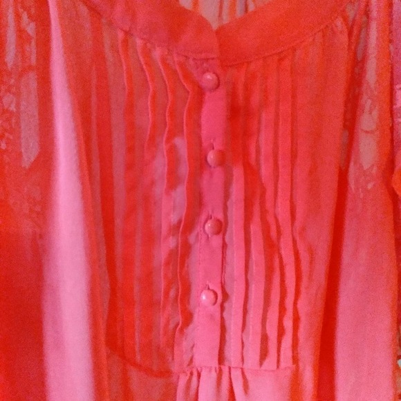 Mak B Lace Sheer Flutter Sleeve Pintucked Blouse - Picture 5 of 11